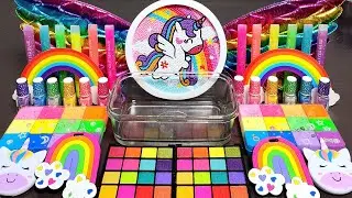 ASMR UNICORN RAINBOW Slime Mixing Makeup,Parts, Glitter Into Slime!#ASMR#satisfying#slime