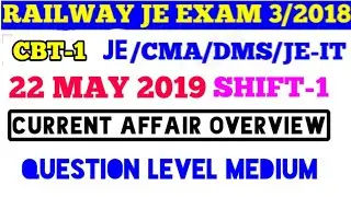 RRB JE CBT-1 Current Affairs Question Overview 22 May 2019 shift-1