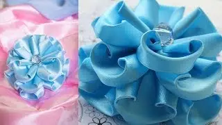 Голубой Цветок Канзаши / Пышный бант / МК / DIY / kanzashi tutorial