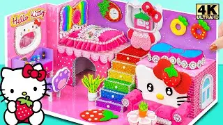 6 Days Building Pink Hello Kitty Miniature House has 4 Rooms for Hamster from Cardboard (AMAZING)