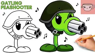 How To Draw Gatling Peashooter | Friday Night Funkin Mod FNF | Plants vs Zombies | Step By Step