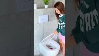 she is washing plate in the toilet