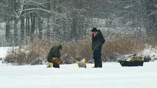 По первому льду увидели старого рыбака который сидео в метре от берега. Подойдя к нему обомлели!