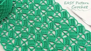 Всего 1 ряд!!! УЗОР крючком Квадратики ВЯЗАНИЕ для начинающих 💚 EASY Pattern Crochet for beginners