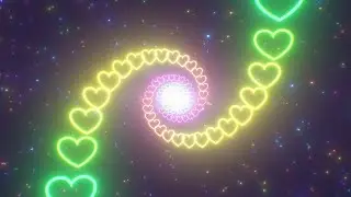 Flying Through Neon Glowing Spiral Heart Shape Rainbow Lights Shining 4K UHD 60fps 1 Hour Video Loop