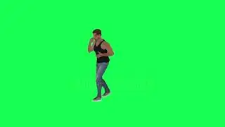 Criminal man and drug addict gangster with athletic body in green screen with tall height and dark