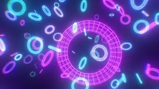 Retro Synthwave Neon Glowing Wireframe 3D Torus Shapes Fly At Camera 4K 60fps Wallpaper Background