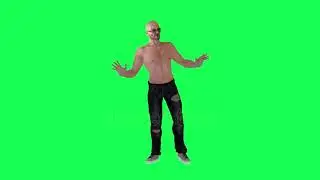 Criminal man and drug addict gangster with athletic body in green screen with tall height and dark