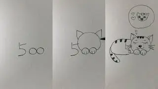 500=CAT! How to Draw a Cat Sleeping from Numbers 500