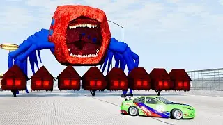 Cars Ramp Jump with MONSTERS - NEW TRAIN EATER & NEW EXE HOUSE HEAD – BeamNG.Drive