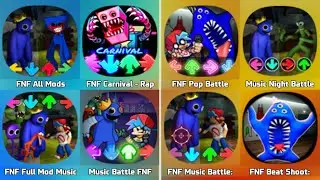 FNF Poppy Playtime, FNF Carnival, Rap Battle, FNF Impostor V4, FNF Pop Battle, Music Night Battle