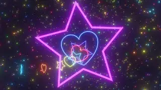 Flying Through Beautiful Neon Rainbow Hearts and Stars Glow Tunnel 4K Background VJ Video Effect