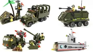 Building LEGO military sets - Enlighten 811  Carry Truck, 812  Roсket, 814 Armored, 816 Submarine