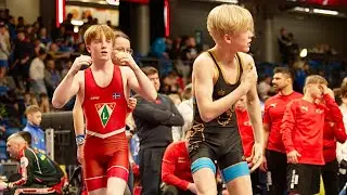 U15 Bror Hedqvist (SWE) vs Emil Gustafsson (SWE) 52kg. G-roman boys wrestling. B-cam-man.