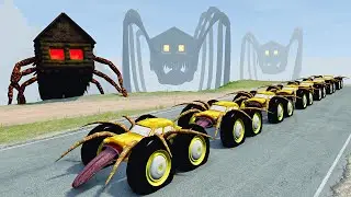 Big Wheels Car Eater Special Road Test with HOUSE HEAD & HOUSE EATER & THOMAS TRAIN – BeamNG.Drive