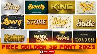 PSD - FREE 3D GOLDEN FONT 2023 PART 4 - 100% EDITABABLE - PHOTOSHOP FREE 3D FONTS