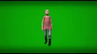 3d girl on summer vacation animated on green screen playing and talking and active in chroma key