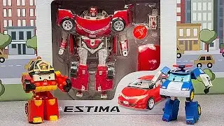 ROBOCAR TEAM saves transformer Autobot. Toys. Red car. Cartoons about cars