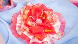 Цветок Канзаши из Органзы МК / DIY Kanzashi