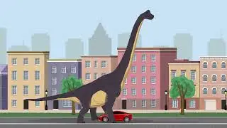 Brachiosaurus Dinosaur and Excavator and Red Car cartoon