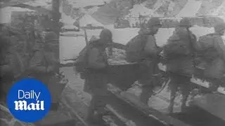 US soldiers prepare to invade Attu in World War II newsreel