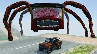 Cars Cliff Diving Test with Bus Eater & House Head & Car Eater & Scary Moon  – BeamNG.Drive