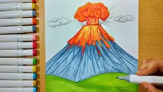 volcano drawing | volcanic eruption drawing | how to draw volcano | jwalamukhi drawing