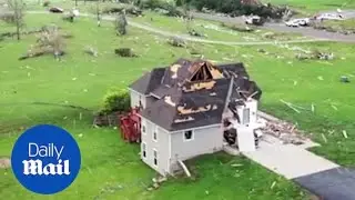 Drone footage shows the damage from tornado in Linwood, Kansas