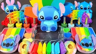 ASMR stitch RAINBOW Slime Mixing Makeup,Parts, Glitter Into Slime!#ASMR#satisfying#slime