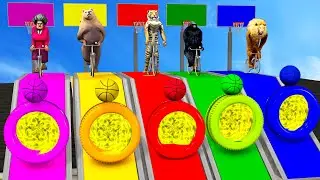 Wild Animals Bicycle into Tire Game Gorilla Lion Tiger Bear Scary Teacher 3d Animals Volleyball Game