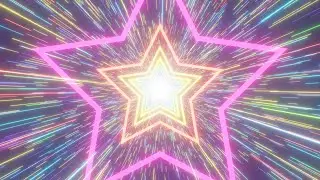 Shooting Stars Flying Through Star Shaped Neon Glowing Rainbow Tunnel 4K VJ Loop Motion Background