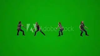 3D of several little boys from different schools on green screen background studying and playing