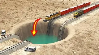 Trains vs Giant Water Pit - BeamNG Drive