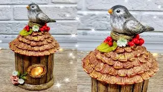 СКВОРЕЧНИК и ПТИЧКА своими руками.Поделки из ПАПЬЕ-МАШЕ.BIRDHOUSE with a BIRD craft.PAPER CLAY.DIY.