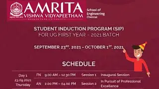 Amrita Students Induction Programme 2021 Freshers Chennai schedule