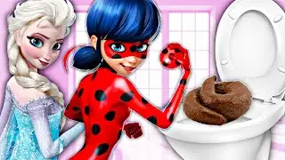 Miraculous Ladybug and Frozen 2 Elsa POOP in the TOILET together. Ladybug Pooping. Frozen 2 Poops