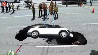 Couple injured after their car falls into sinkhole in Seoul