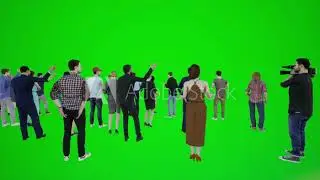 3D animation of the back view of a crowd of people standing scenes chroma key green screen