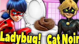 Miraculous Ladybug and Cat Noir POOP in the TOILET! Miraculous Pooping Ladybug! Lady Bug Poops!