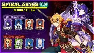 Raiden National & Thoma Burgeon Team | Spiral Abyss 4.3 Floor 12 - Full 9 Stars