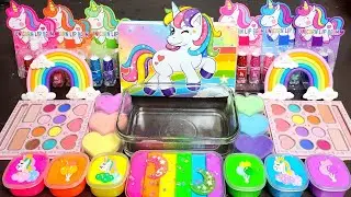 ASMR UNICORN RAINBOW Slime Mixing Makeup,Parts, Glitter Into Slime!#ASMR#satisfying#slime