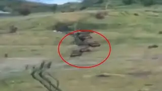 Three Tanks Drive In Line, One Suddenly Explode!