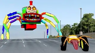 Cars Destruction Test with RAINBOW THOMAS TRAIN x BUS EATER – BeamNG.Drive