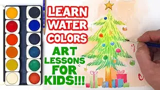 LEARN WATERCOLORS | PAINT A CHRISTMAS TREE! (ART LESSONS FOR KIDS)