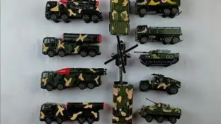 Collection of military equipment. Armored personnel carrier, tank, helicopter, KAMAZ, military jeep.