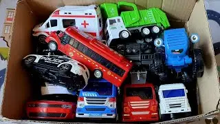 Cars from different models. sports, police, ambulance, fuel truck, garbage truck.