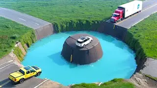 Cars Driving over Water Pit and Upside Down Speed Bumps - Ultimate BeamNG.drive Challenge!