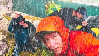 Caught in HEAVY RAIN STORM - Tarp Shelter - SOLO CAMPING in Thunderstorm, Lightning, Extreme Weather