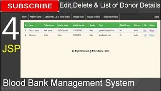 4. Blood Bank Management System in jsp - Edit,Delete & List of Donor Details(Eclipse ,Tomcat, MySQL)