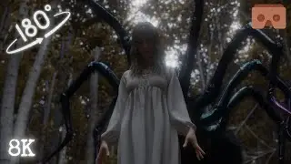 Scary VR Nightmare: a giant spider and a ghost girl lost in the woods: 8k virtual reality 3D video